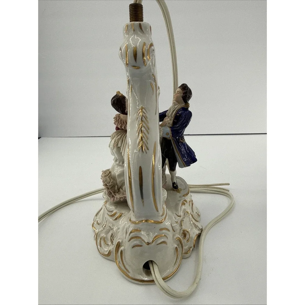 Pair VTG Unterweissbach Germany Porcelain Lace Courting Couple Lamps AS IS